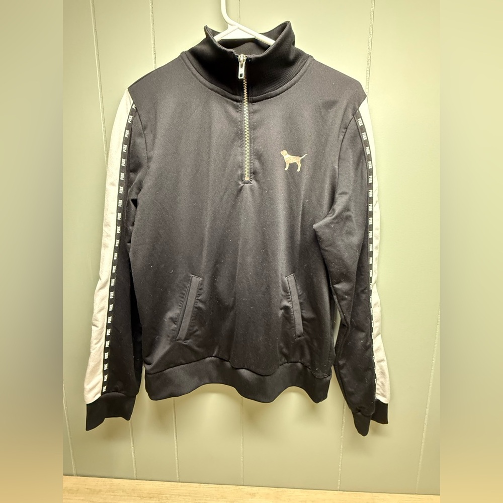 Victoria's Secret PINK Black and White Half-Zip Sweatshirt
